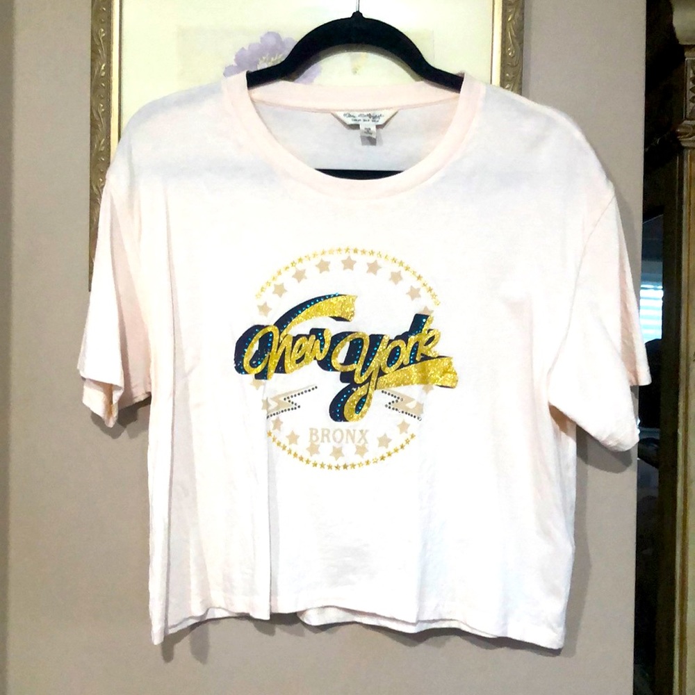 New York Bronx Glitter Graphic Crop Tee